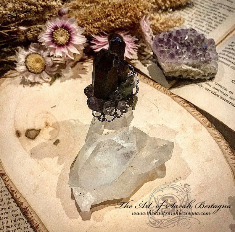 Crystalline Arcana. Quartz ring and Amethysts. sacred feminine, Wicca, witch, fairy ring, elven, Atlantis, Aqua aura, Samhain image 3