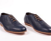 ON SALE Men shoes blue, Soft leather classic men shoes with varnished piping by Noramanandbella