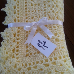 Soft Yellow Lacey Hand Crocheted Baby Blanket