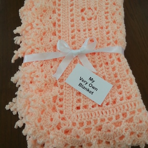 Peach Lace Hand Crocheted Baby Girl Blanket