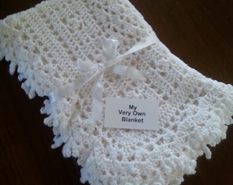 White Lace Hand Crocheted Baby Blanket