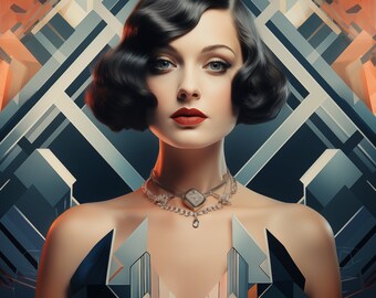 ART PRINT | Modern Contemporary Art Deco Glamour: Portrait No.1 | 60x60cm