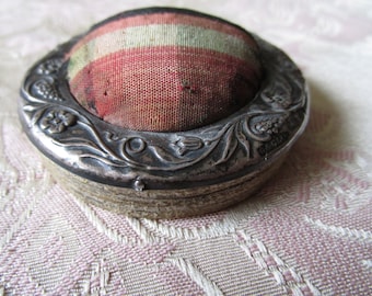 Antique Victorian/Edwardian ~ Unique Pin Cushon/Hat Pin Cushion - SILVER .925 framed