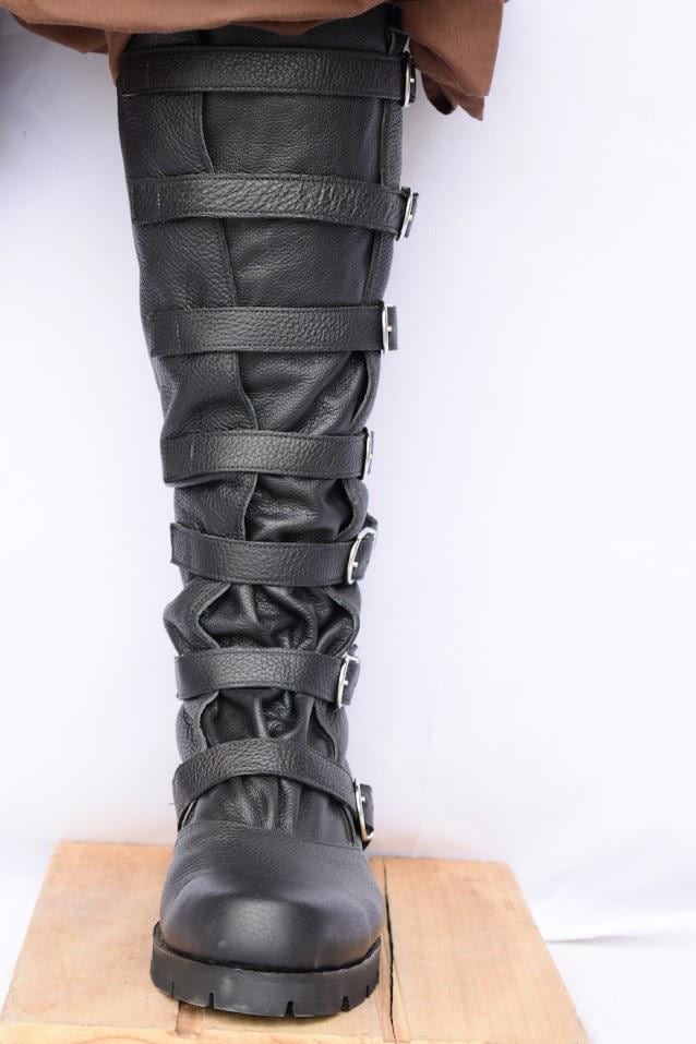 Renboots - Mens Custom Black Leather‎ Strider 7 Buckle Boots, Size:9 Strider 7 Buckle Boots | Kommando Kilts main image 3