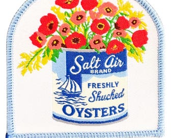 Custom Patch of Vintage Oyster Can and Poppies, Preppy Summer Patch for Shirt, Sweatshirt, Denim