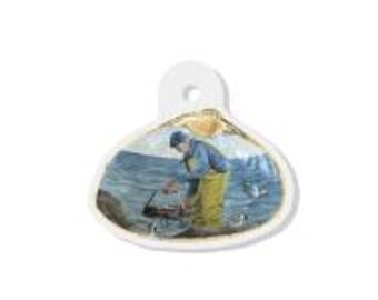Fisherman Sourcing Clams Acrylic Charm, Reproduction of My Original Hand-Painted Shell for Jewelry, Coastal Charms