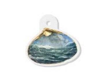Stormy Seas Painted Shell Acrylic Charm, Reproduction of Original Hand Painted Shell Art Charm