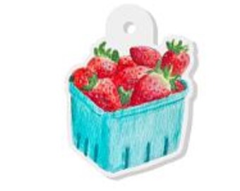 Strawberries in Basket Acrylic Charm, Reproduction of My Original Painting on Acrylic for Jewelry Making