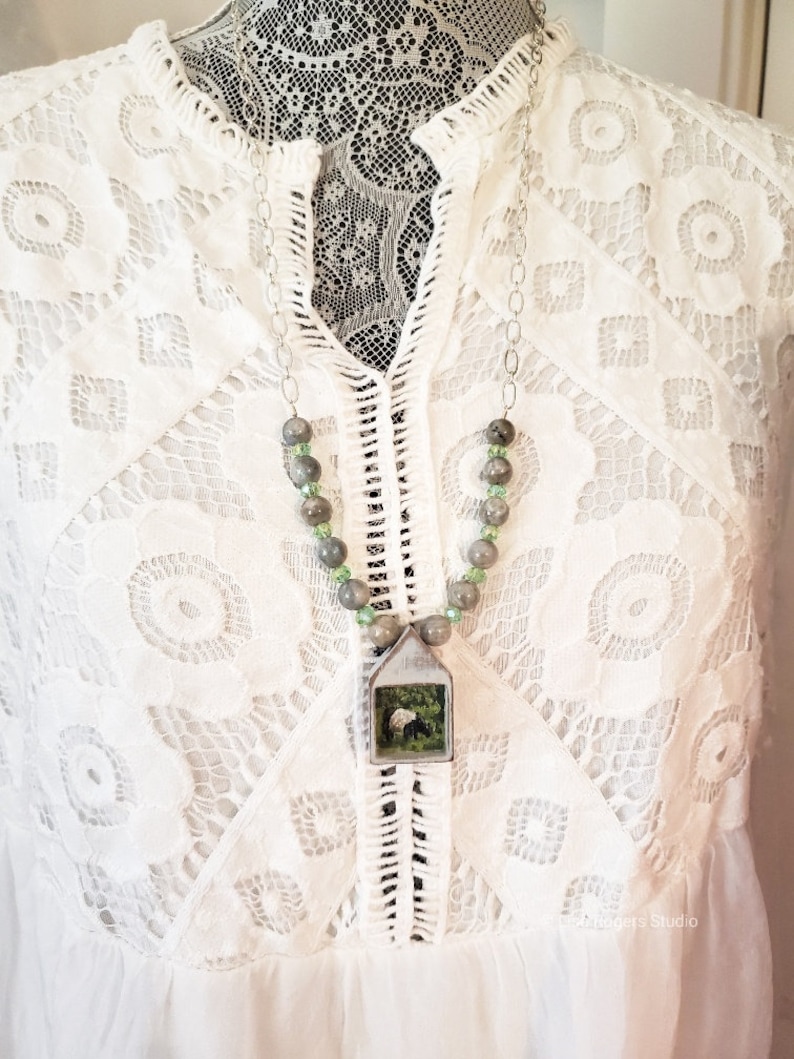 Rustic Country Necklace Miniature Painted Belted Galloway Cow Necklace Shabby Chic Jewelry Handmade Painted Necklace