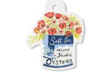 Vintage Oyster Tin with Poppies Acrylic Charm, Reproduction of Original Painting for Jewelry