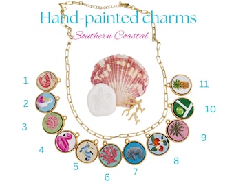 Hand-Painted Southern Preppy Charms, Miniature Painting Jewelry, Charms for Necklaces, Bracelets, Purses and Totes