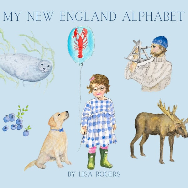 My New England Alphabet Children's Book, Watercolor Alphabet Book, Hand Painted Children's Book, Preppy Alphabet Book