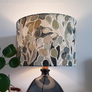 Mardi Gras jade leaf drum lampshade, botanical green handmade shade for lamp or ceiling pendant light.