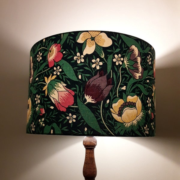 Green floral lampshade, vintage Libertys chintz fabric handmade shade for lamp or ceiling pendant.