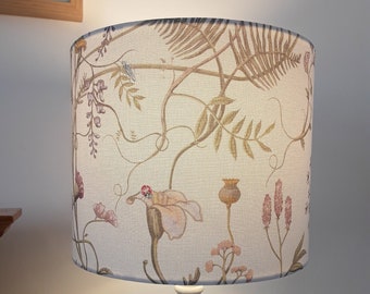 Wildflower Garden Lampshade, white floral handmade drum shade for lamp or ceiling pendant, 15cm, 20cm, 25cm, 30cm, 35cm, 40cm