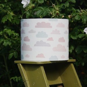 Clouds Nursery Lampshade, pink white handmade shade for lamp, ceiling pendant