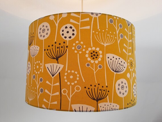 Ochre Bergen Floral Scandi Scandinavian Drum Lampshade Lightshade 40 cm Diameter x 25 cm High Ceiling Pendant