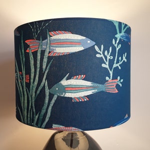 New! Marine blue fish lampshade, ocean handmade drum shade for lamp, ceiling pendant