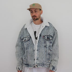 Levis Sherpa Acid Wash Denim Oversized Snap Jacket Men's XL