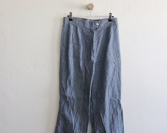 70s Chambray Floreale Vita Alta Flare Leg Pants 29 x 30