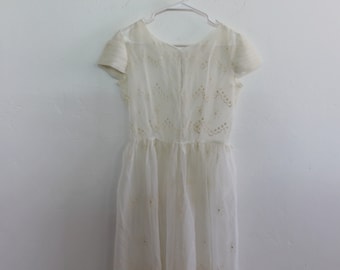 Vintage Sheer Lace Floral Embossed Dress 1950s