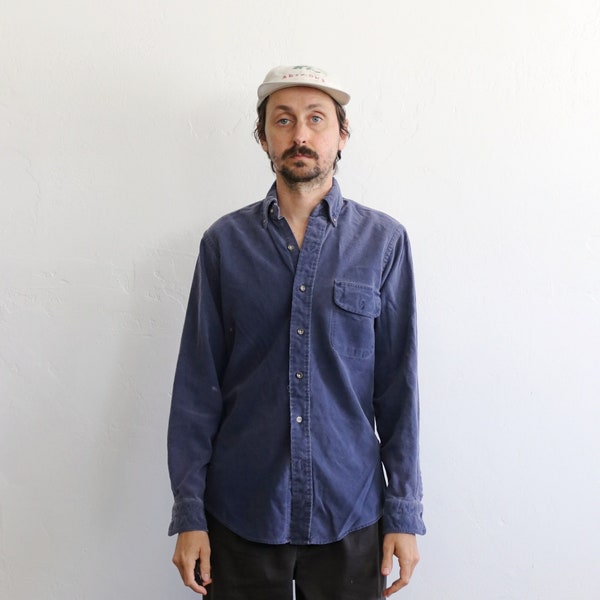 Faded Navy Blue Chamois Button Long Sleeve Shirt 90s Small