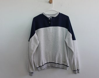 Blanko 90er Jahre Henley Colorblock Sweater Medium