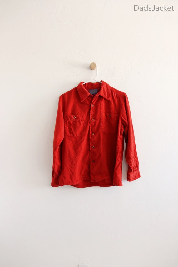 60s Pendleton Solid Red Wool Flannel Shirt Medium
