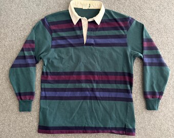 90’s LLBean Rugby shirts Men's Bean's Vintage Soft Rugby, Mockneck, Chest Stripe
