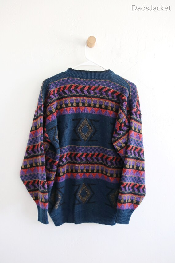 Knit Geometric Cardigan 90s Sweater Acrylic Small - image 7