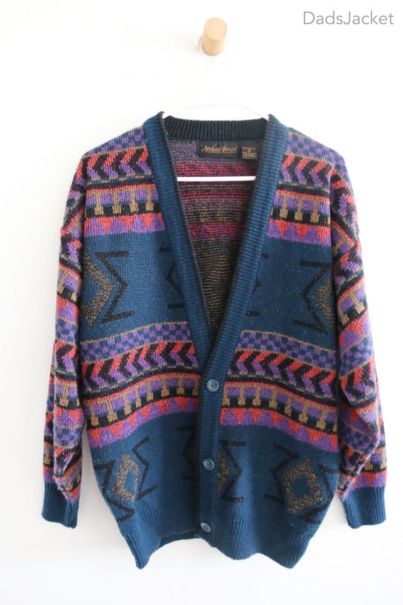 Knit Geometric Cardigan 90s Sweater Acrylic Small - image 2