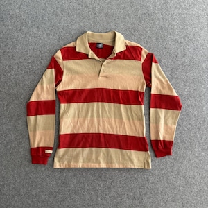 Lands End Rugby Shirt, Medium Striped Polo, Colorblock, Red
