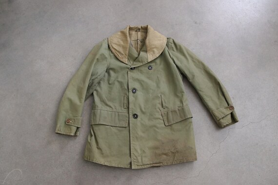 Vintage Swedish Military Shawl Collar Wool Canvas