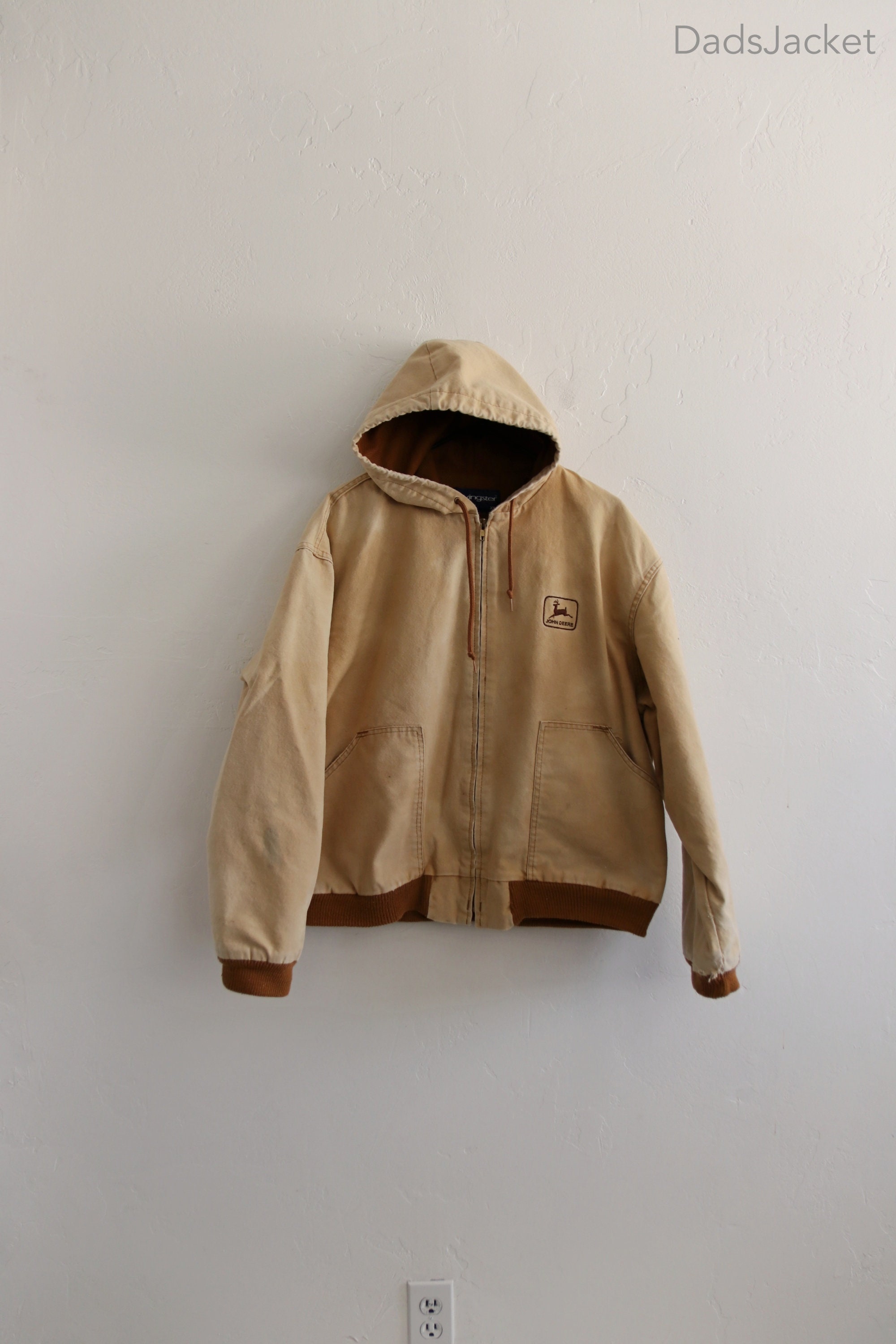 Felpa con cappuccio e zip in tela marrone chiaro John Deere grande