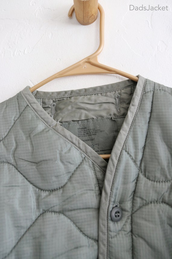 Sage Green Military Liner Jacket with Buttons Med… - image 3