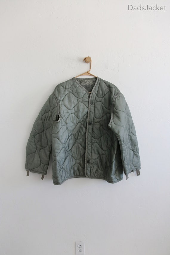 Sage Green Military Liner Jacket with Buttons Med… - image 1