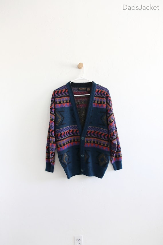 Knit Geometric Cardigan 90s Sweater Acrylic Small - image 1