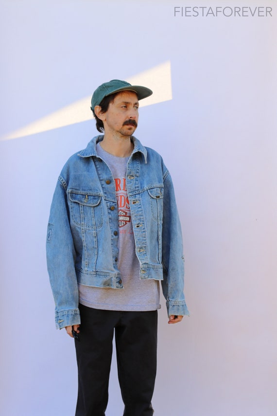 70s LEE 101-J Faded Distressed Patched Denim Jacke