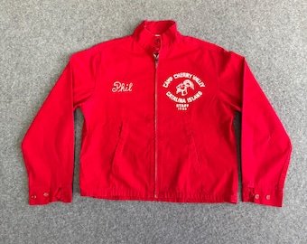 60s Camp Cherry Valley Catalina Island Pacific Athletic Co Chain Stitch Vintage Red Jacket Large