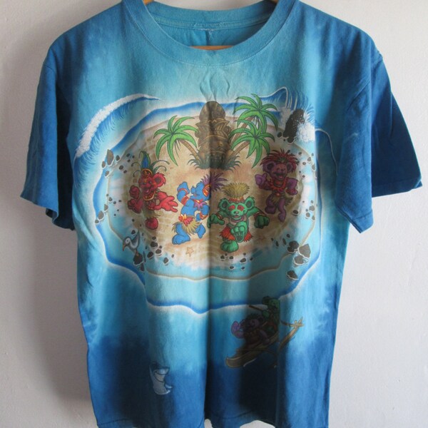 Vtg Grateful Dead Tie Dye Island Bears  All Over Print Concert Tour Band Shirt Medium