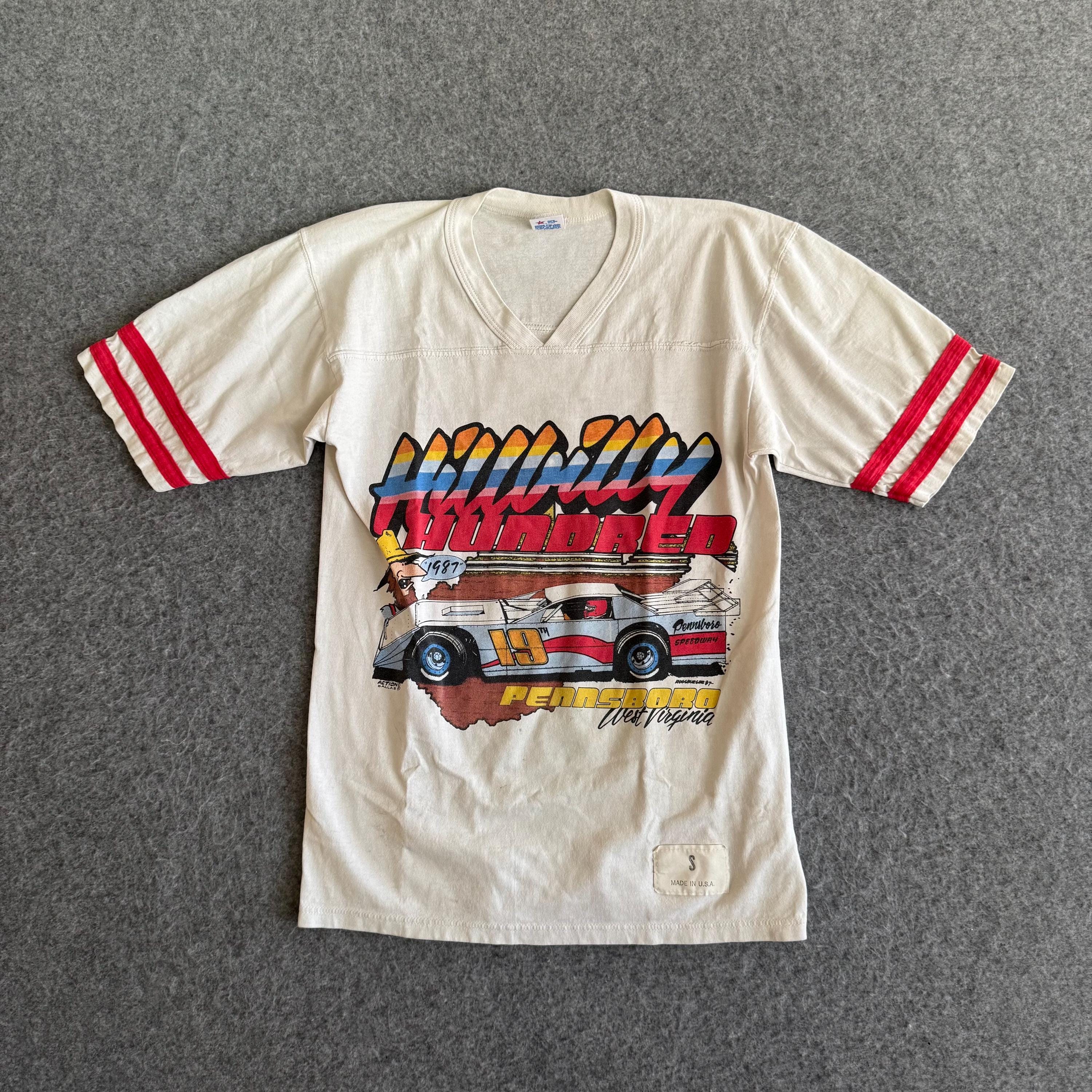 80s Flat Track Car Racing Striped Sleeve Jersey Shirt Adult Girl
