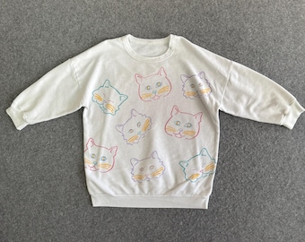 Cat Art 80s Pastel Sweatshirt Medium