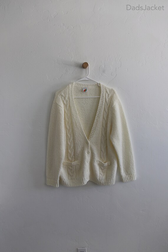 Cream Knit Cardigan Acrylic 90s Womens Large