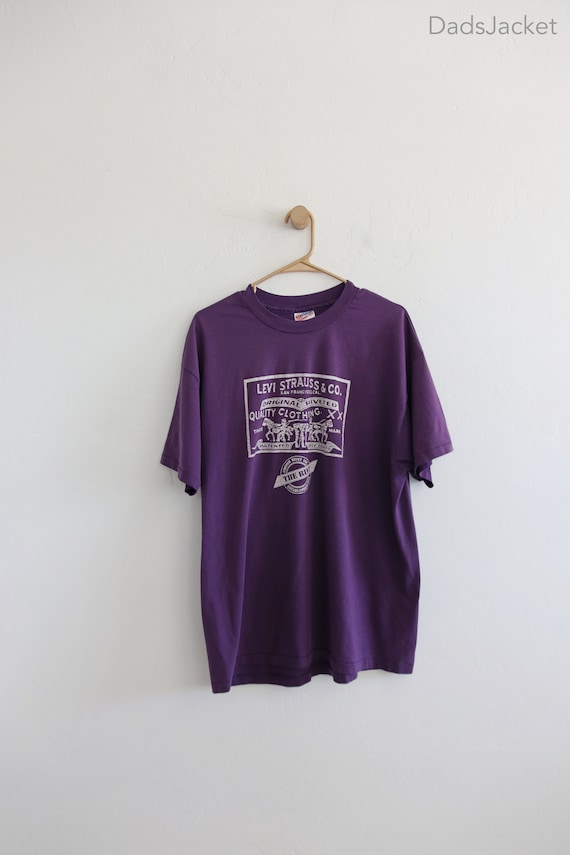 90s Levis Logo Tee Single Stitch Purple Hanes XL