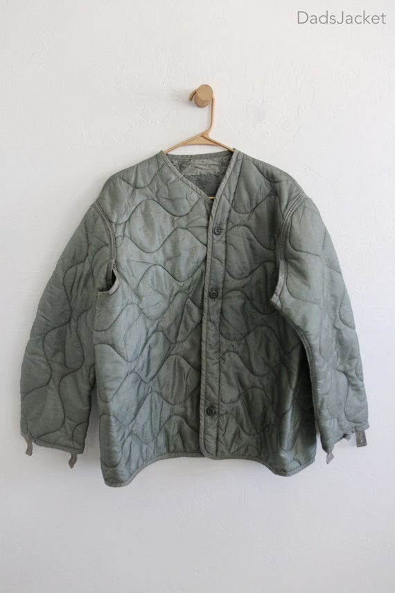 Sage Green Military Liner Jacket with Buttons Med… - image 2