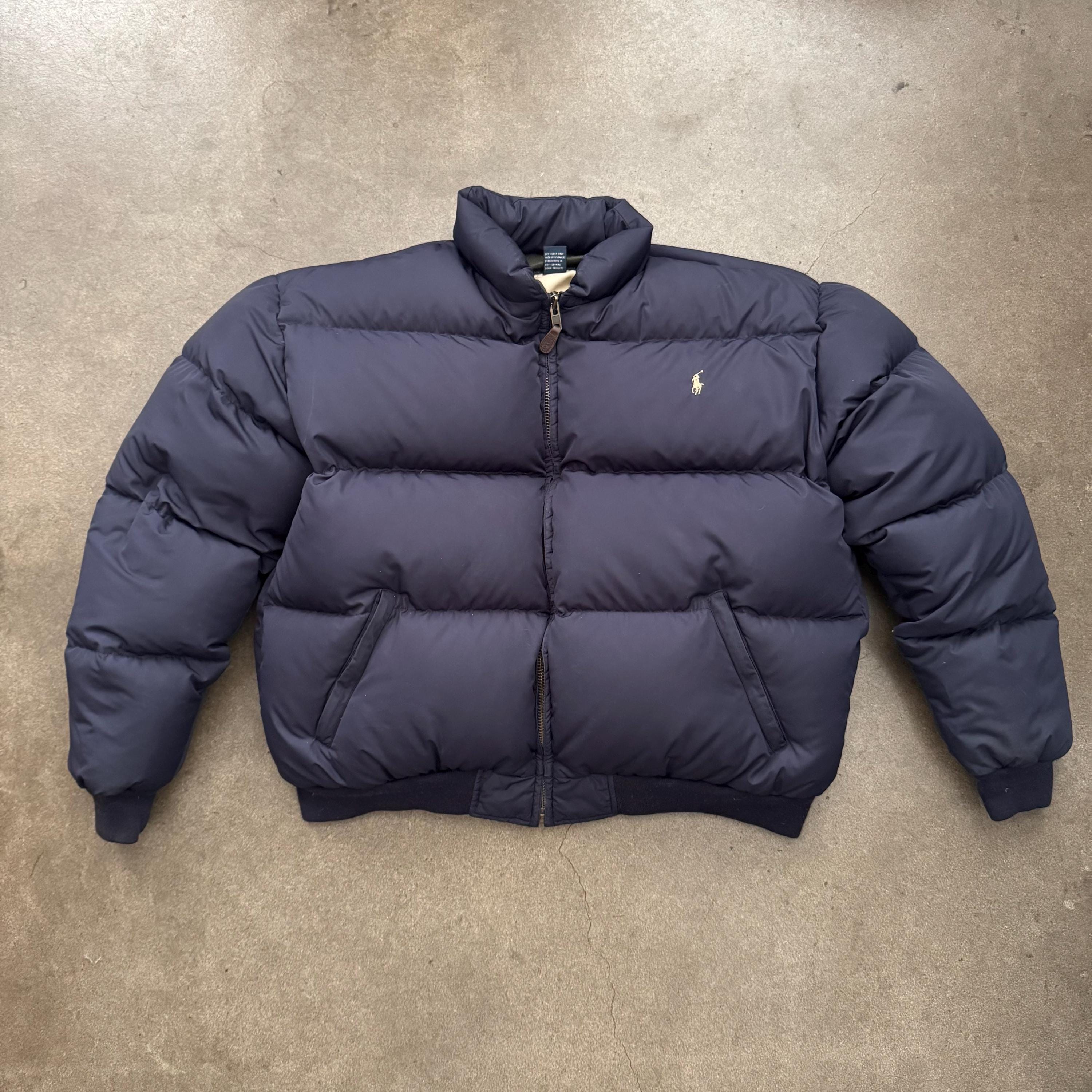 90s Polo Ralph Lauren Down Puffer Quilt Bomber Vintage Jacket Navy 