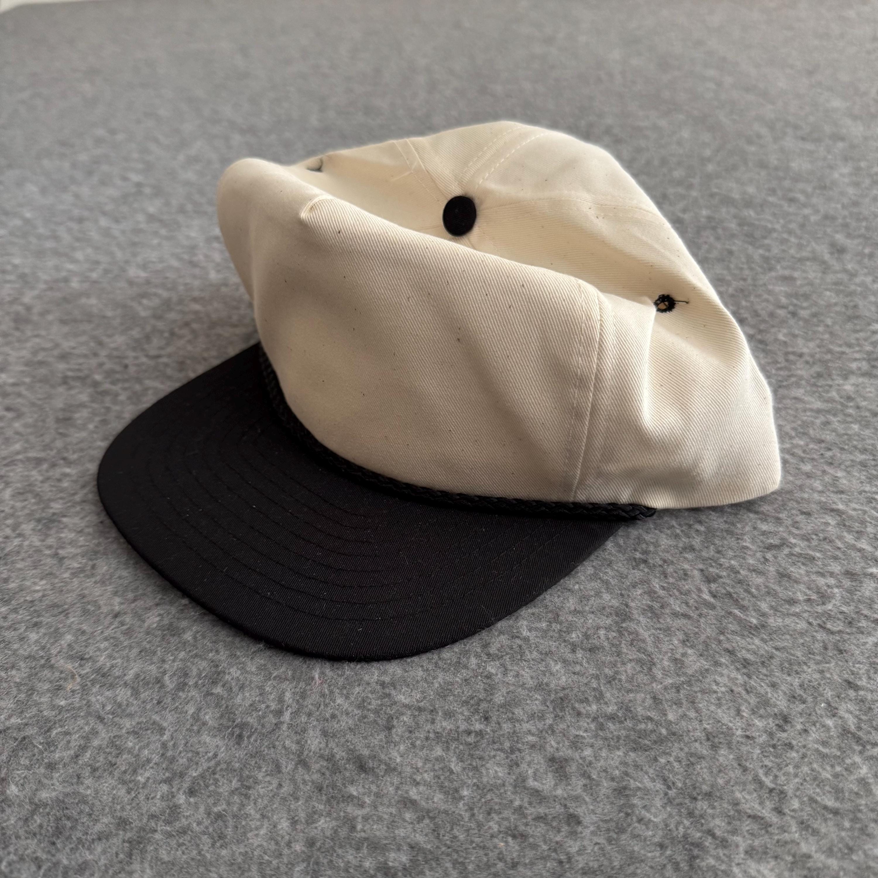 80s Nissun Blank Deadstock White Black Rope Snap Back Hat New