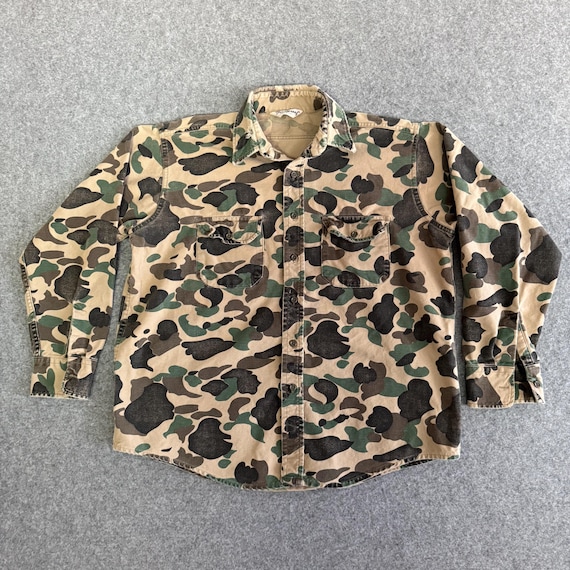 Camo Canvas Duck Pattern Hunting Long Sleeve 80s … - image 1