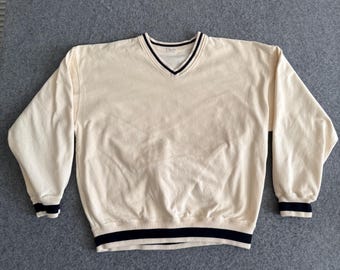 Sudadera extragrande de cuello en V a rayas estilo club de campo John Galt Brandy Melville, talla XL