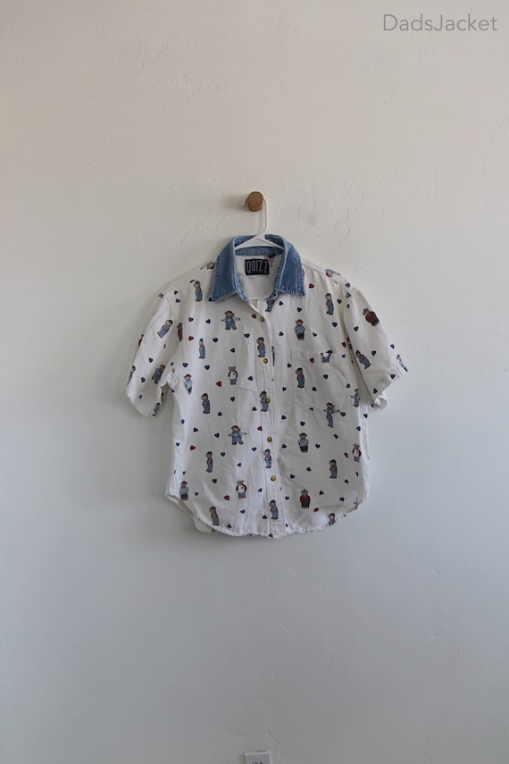 Bear Button 90s Shirt Womens Medium - image 1